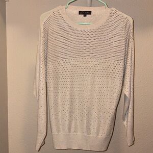 Rhinestone Embellished Cream Sweater – Crewneck, Sparkle Detail, Like New